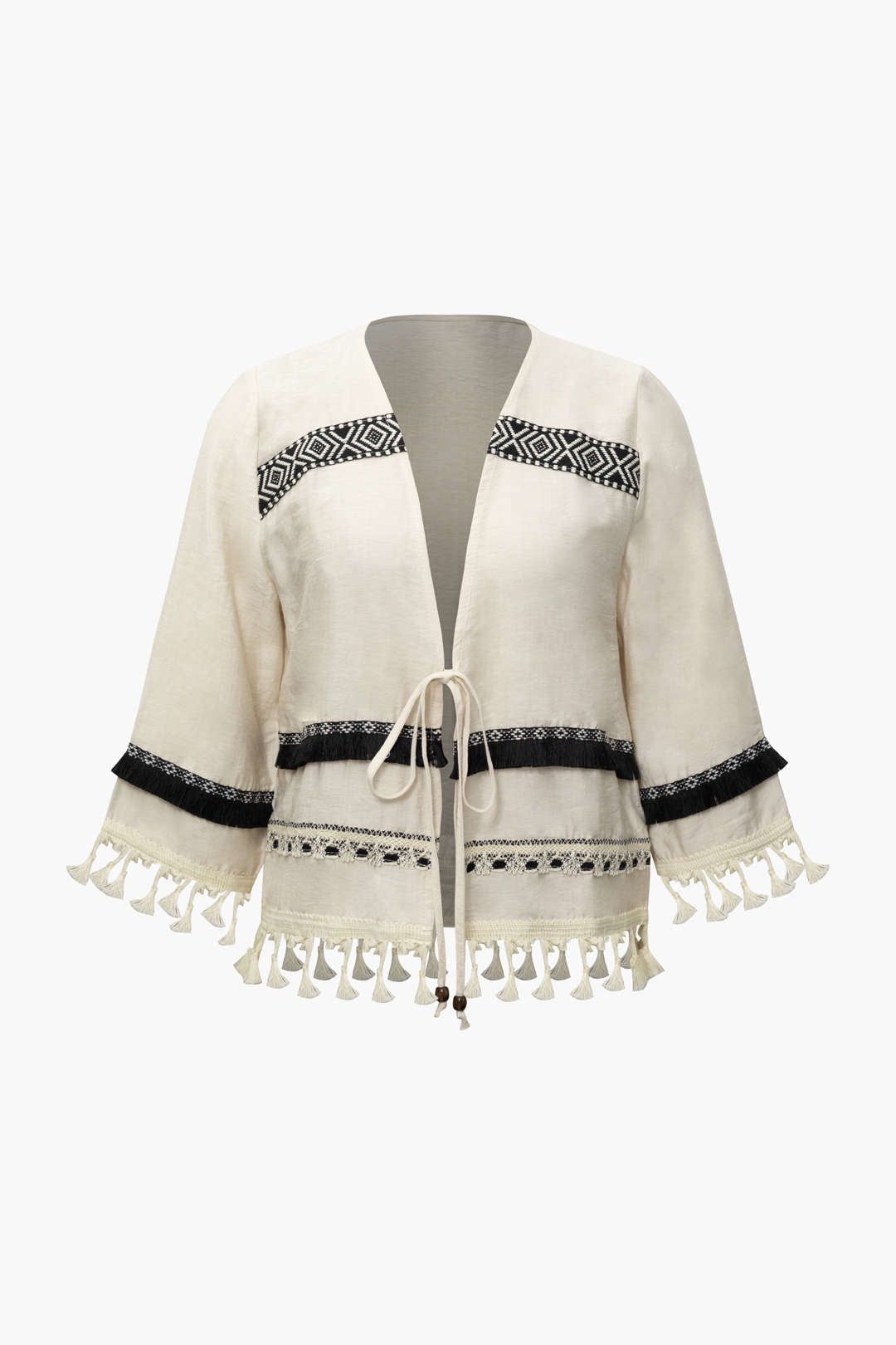 V-neck Aztec Tie Front Tassel Blouse sold by Micas