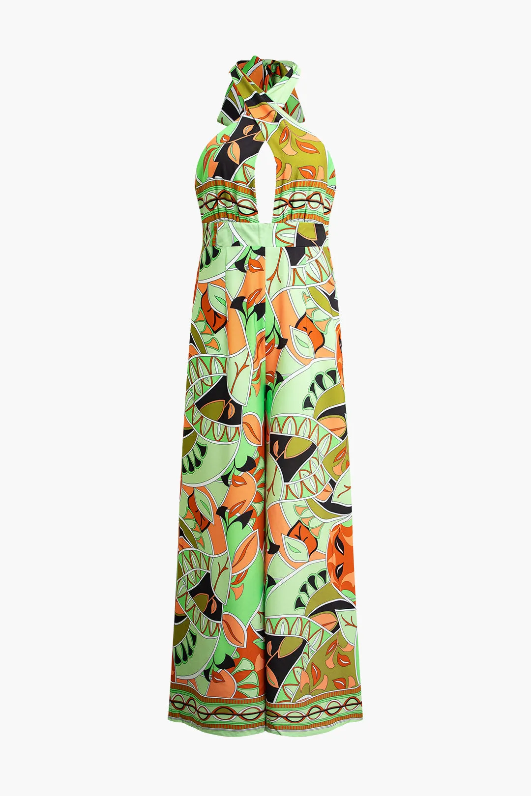 Abstract Print Cross Halter Cut Out Backless Jumpsuit sold by Micas