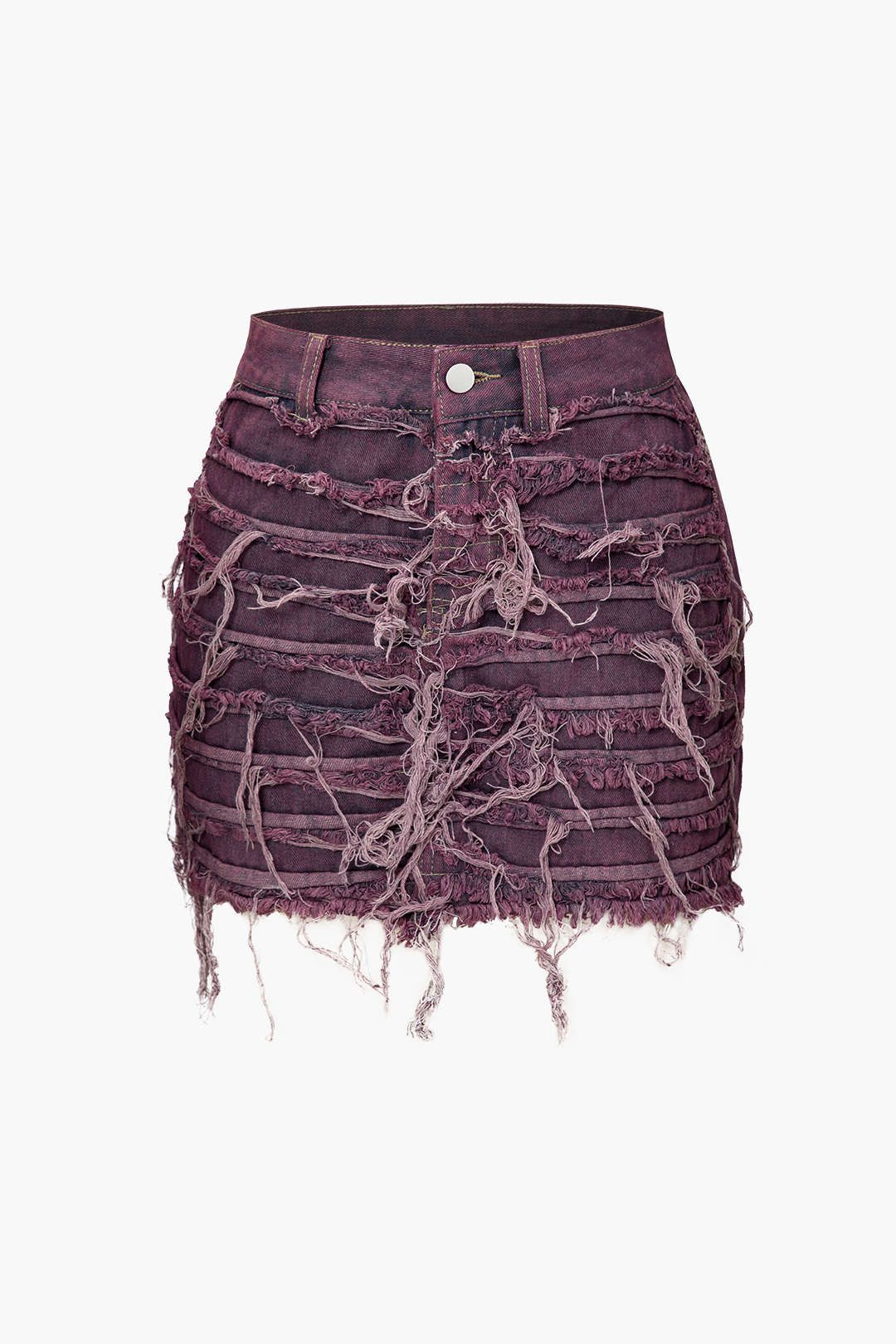 Denim Frayed Destroyed Mini Skirt sold by Micas