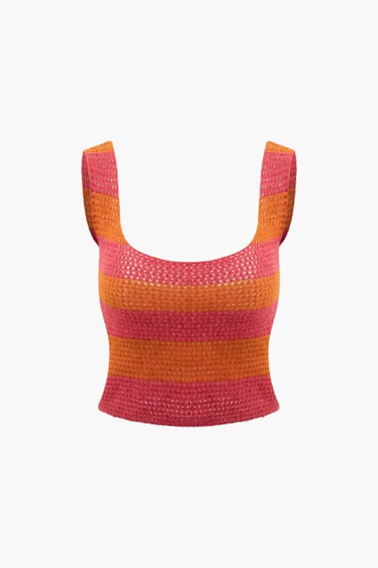 Stripe Square Neck Knit Tank Top sold by Micas