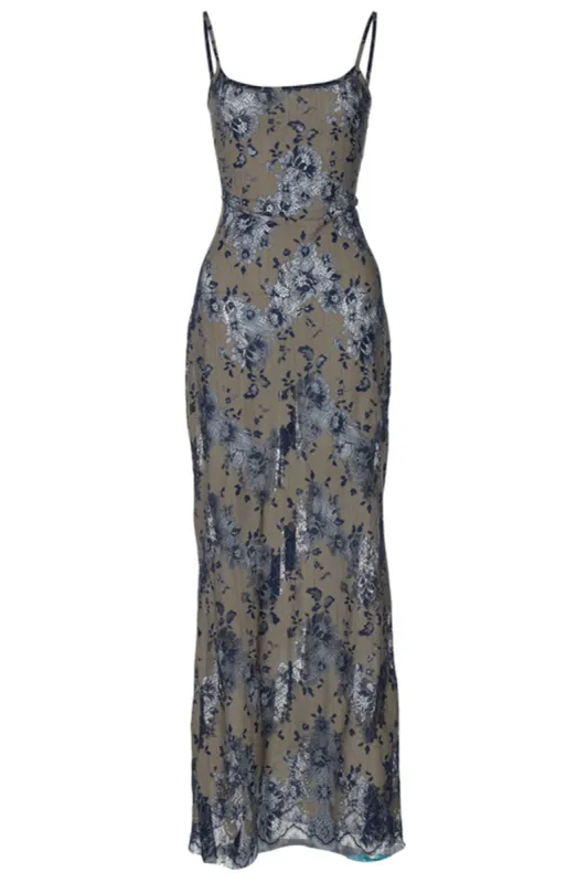 Floral Print Lace Up Slip Midi Dress sold by Micas