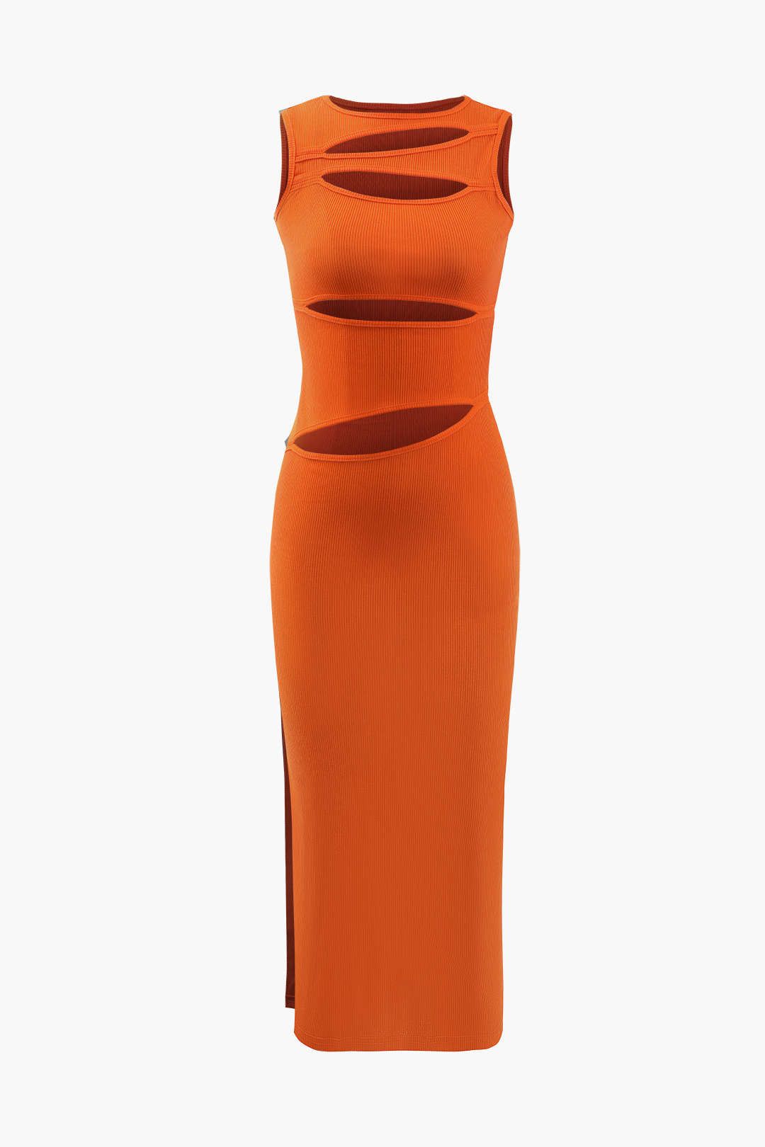 Ribbed Cut Out Side Slit Sleeveless Maxi Dress sold by Micas