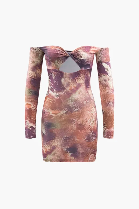 Abstract Print Off-Shoulder Twist Cut Out Mini Dress sold by Micas