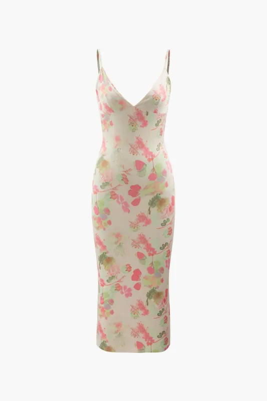 Floral Print V-neck Back Slit Midi Dress sold by Micas