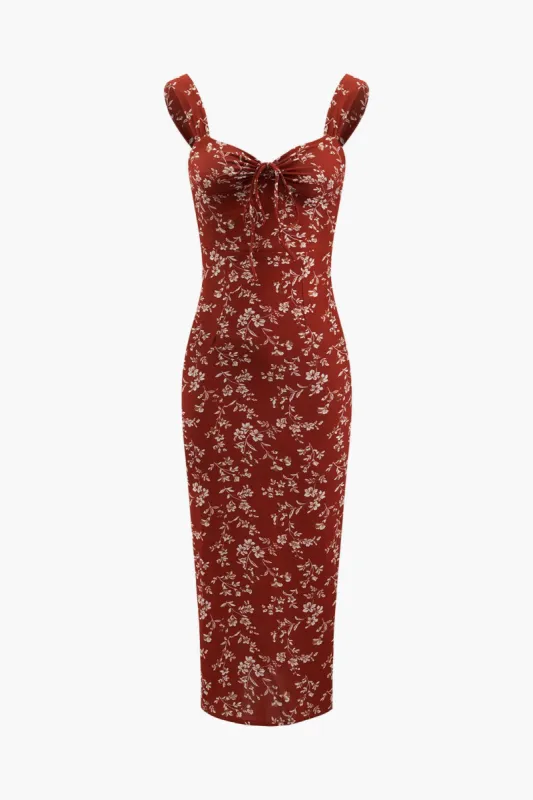 Floral Print Ruched Bust Back Slit Maxi Dress sold by Micas