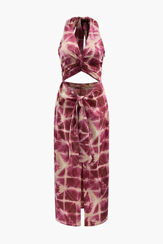 Tie Dye Halter Twist Cut Out Slit Midi Dress sold by Micas