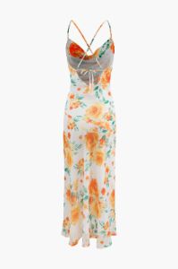Floral Print Cross Tie Back Slit Maxi Dress sold by Micas