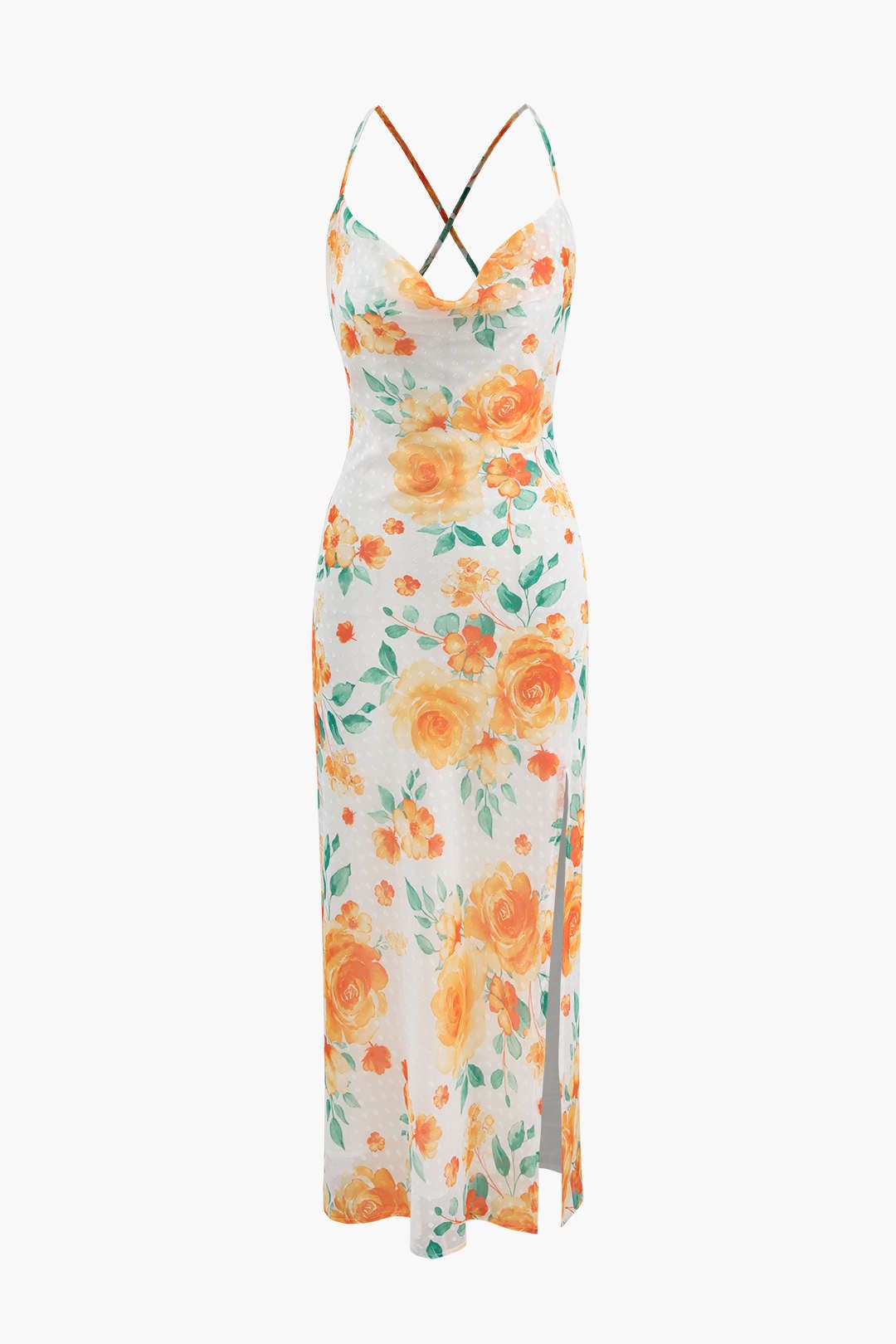 Floral Print Cross Tie Back Slit Maxi Dress sold by Micas