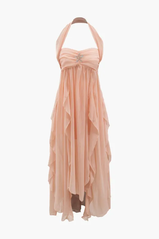 Asymmetric Chiffon Halter Dress With Embellished Star sold by Micas