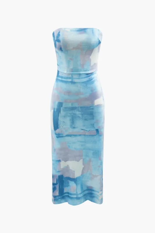 Denim Print Strapless Midi Dress sold by Micas