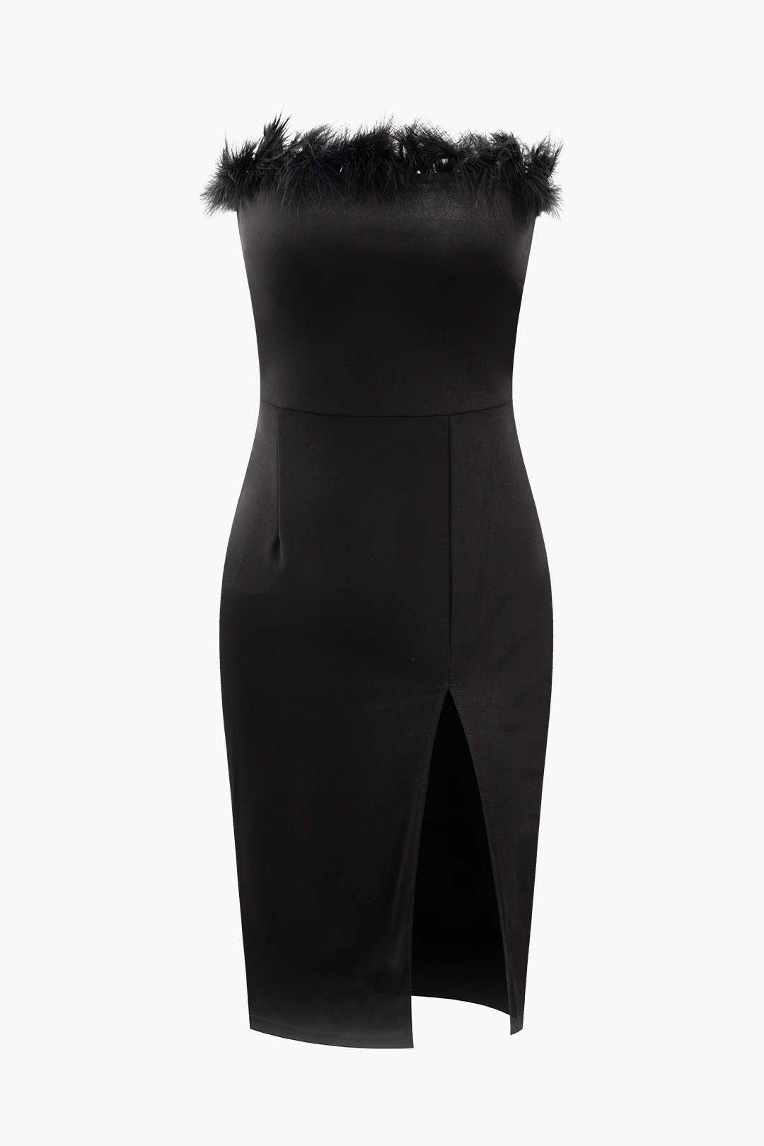 Feather Neckline Strapless Slit Midi Dress sold by Micas