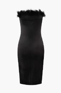 Feather Neckline Strapless Slit Midi Dress sold by Micas
