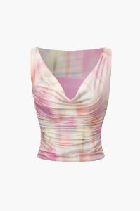 Tie Dye Satin Cowl Neck Ruched Tank Top sold by Micas
