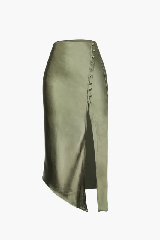Deco-nederdel med asymmetrisk kant med slids-knap sold by Micas