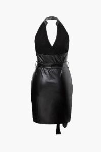 Faux Leather Backless V-neck Wrap Mini Dress sold by Micas
