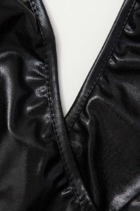 Faux Leather Backless V-neck Wrap Mini Dress sold by Micas