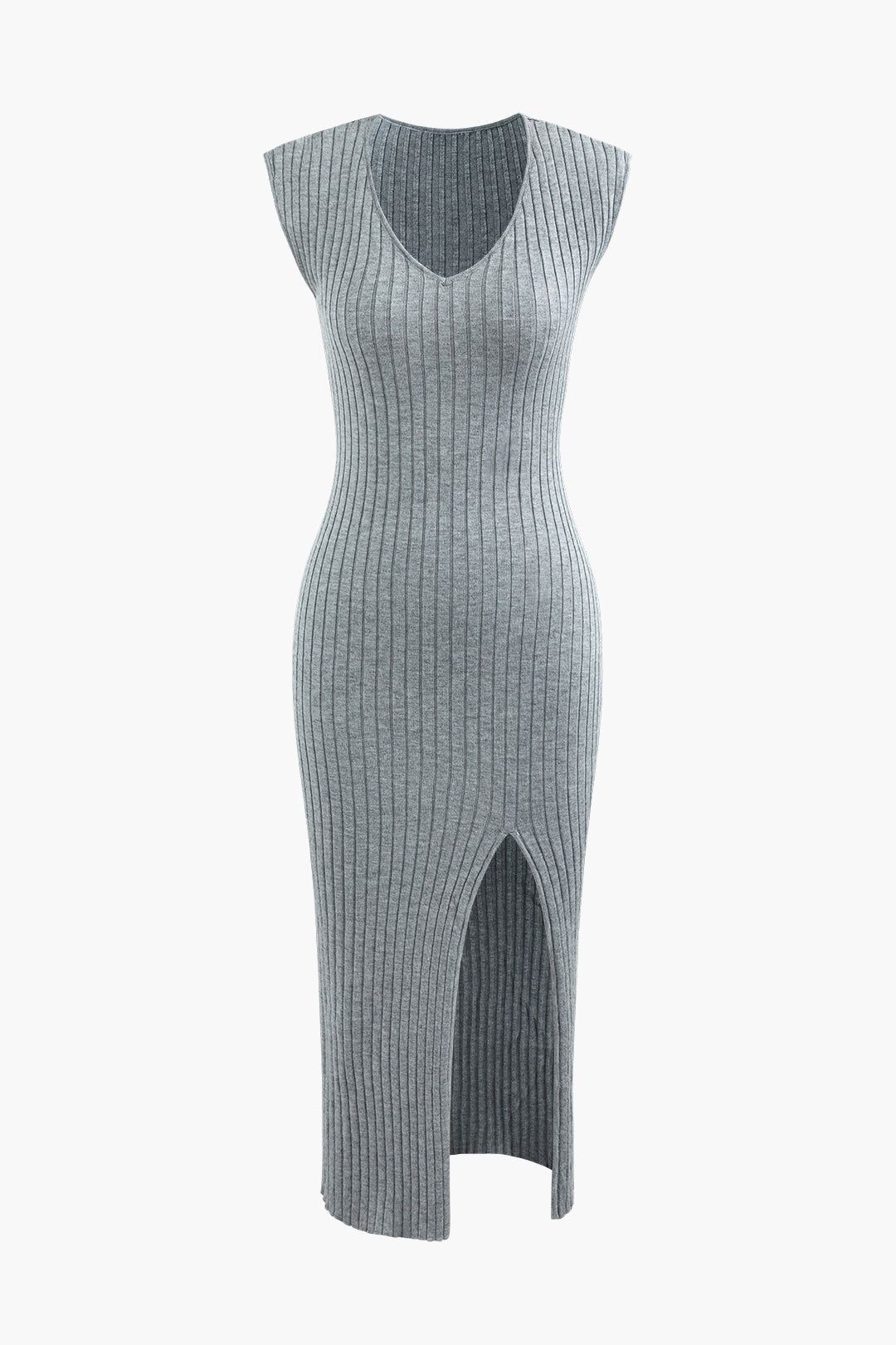 V-neck Cap Sleeve Knit Slit Midi Dress sold by Micas