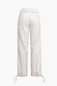 High Waisted Stitching Detail Toggle Straight Leg Pants sold by Micas