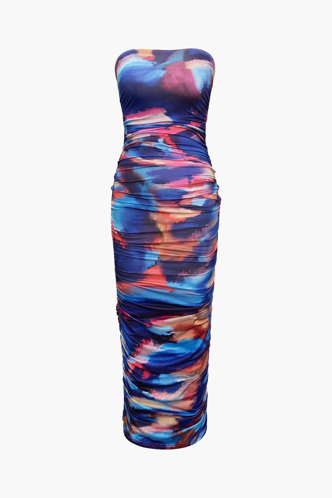 Tie Dye Strapless Ruched Maxi Dress With Gloves sold by Micas product image thumbnail 2