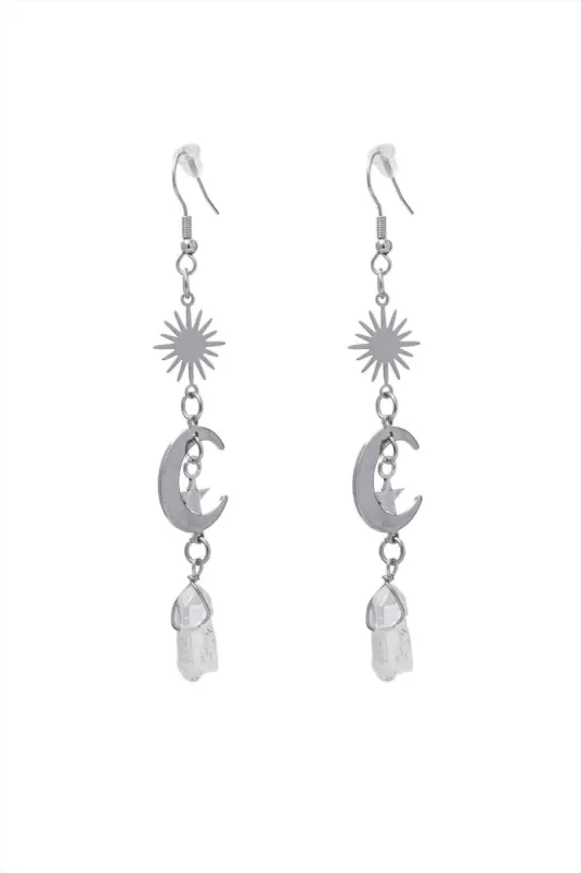 Sun Moon Stone Decor Drop Earrings sold by Micas