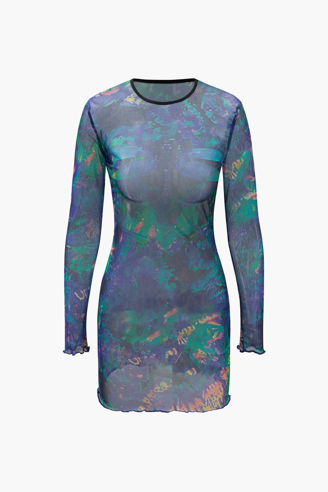 Abstract Print Sheer Mesh Mini Dress sold by Micas