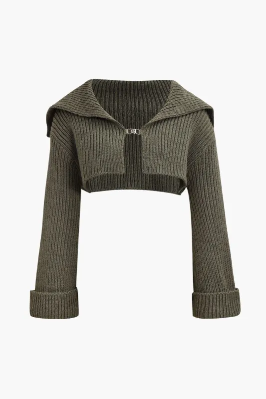 Buckle Detail Lapel Crop Sweater made by Micas