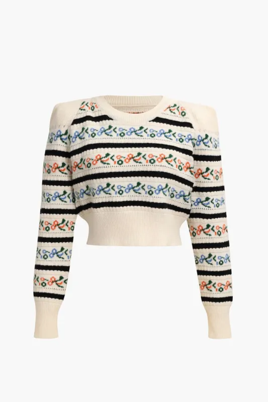 Floral Padded-Shoulder Sweater sold by Micas