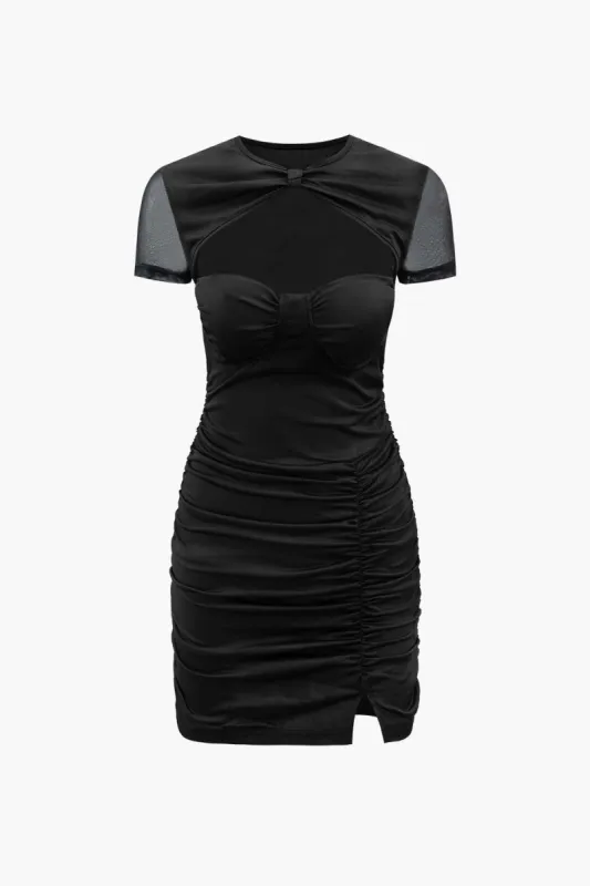 Knot Front Cut Out Short Sleeve Ruched Mini Dress sold by Micas
