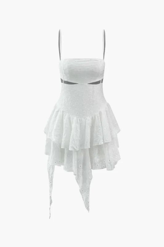 Asymmetric Embroidered Eyelet Mini Dress sold by Micas