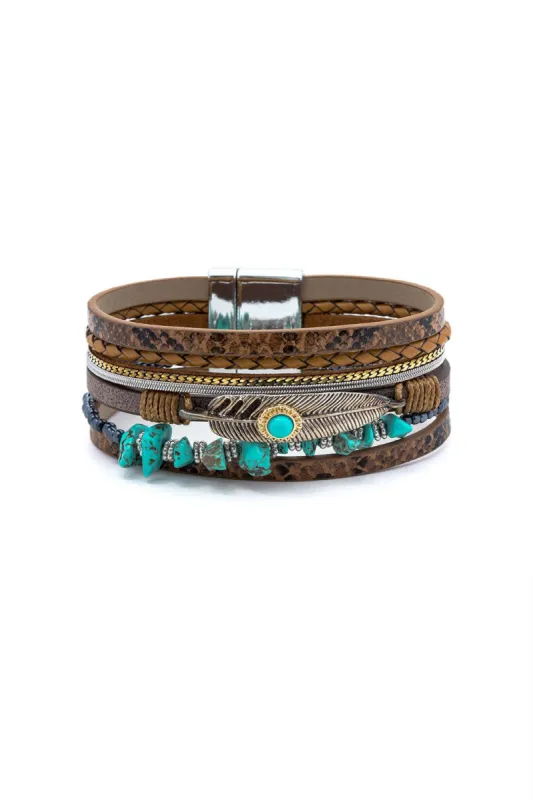 Feather Decor & Turquoise Layered Bracelet sold by Micas