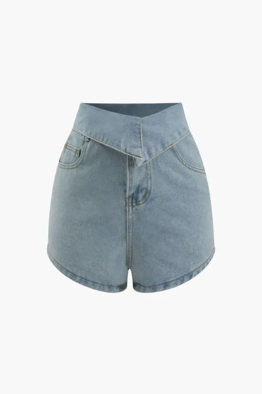 Foldover Waist Denim Shorts sold by Micas