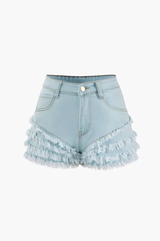 Tiered Frayed Denim Shorts sold by Micas