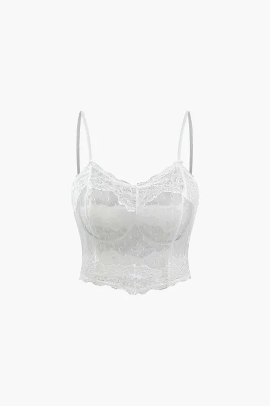 Sheer Lace Mesh V-neck Cami Top sold by Micas