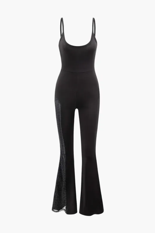 Glitter Mesh Panel Flare Leg Jumpsuit sold by Micas