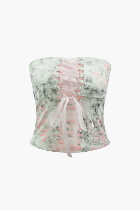 Printed Lace-up Front Tube Top sold by Micas