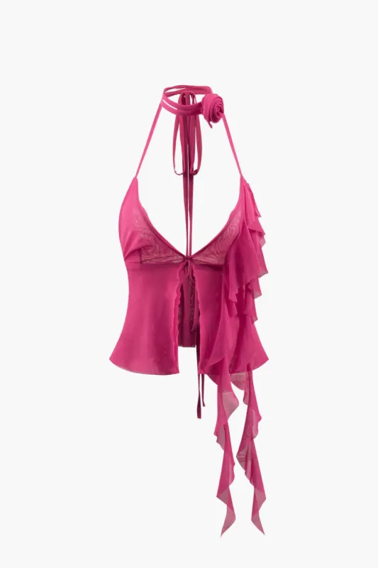 Rose Mesh Ruffle Halter Top sold by Micas