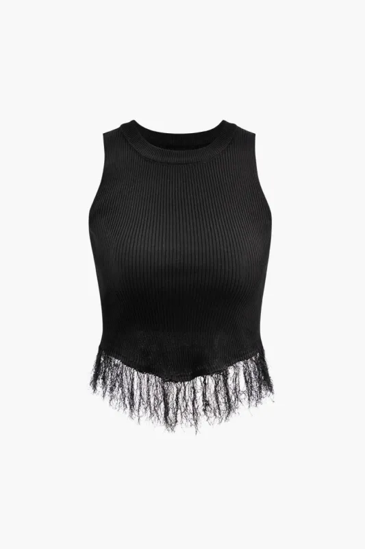 Fringe Hem Rib Knit Tank Top sold by Micas