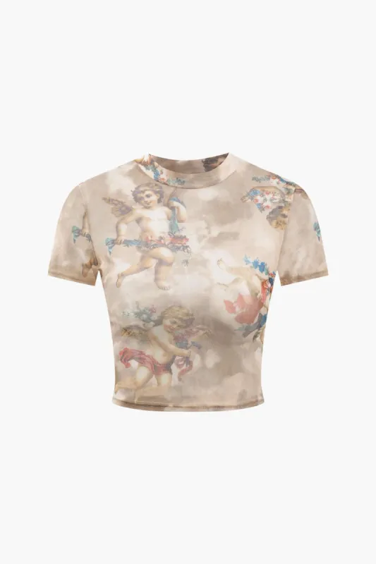 Renaissance Print Mesh Crop T-Shirt sold by Micas