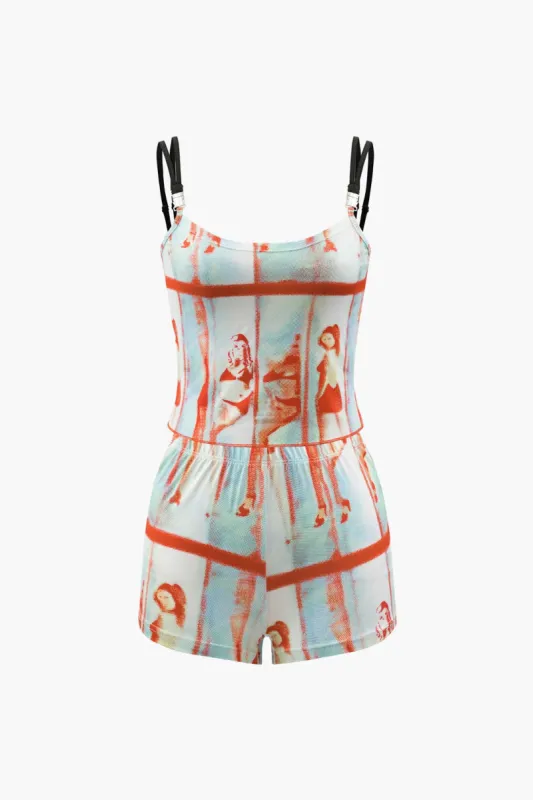 Printed Double Strap Cami Top And Shorts Set sold by Micas