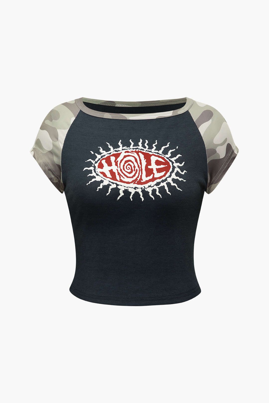 Camo Raglan HOLE Print T-shirt sold by Micas