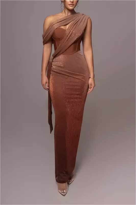 Solid korset asymmetrisk maxikjole sold by Micas