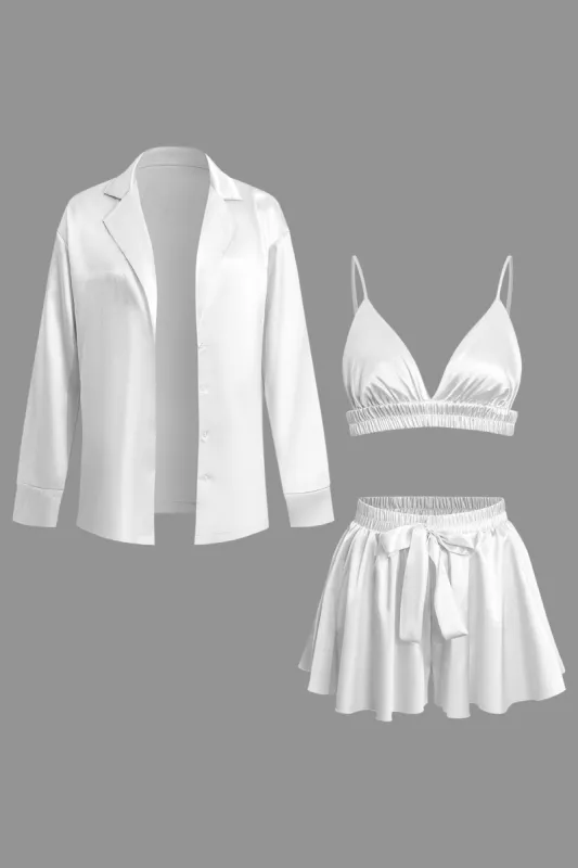 Solid Tie Front Sleepwear Set sold by Micas