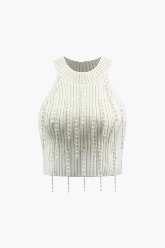 Pearl Fringe Knit Sleeveless Top sold by Micas