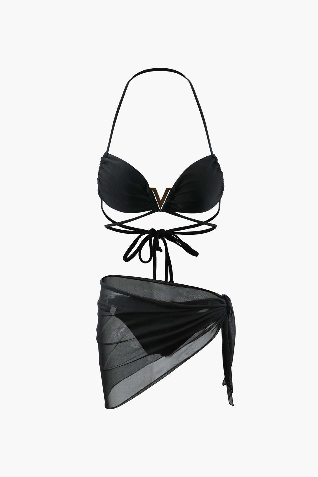 Halter Bikini And Mesh Sarong Set sold by Micas