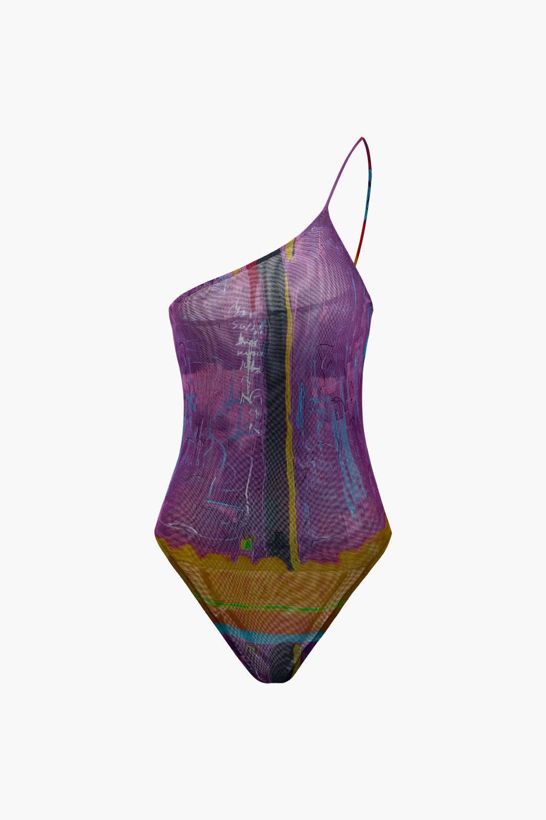 Printed One Shoulder Mesh Bodysuit sold by Micas