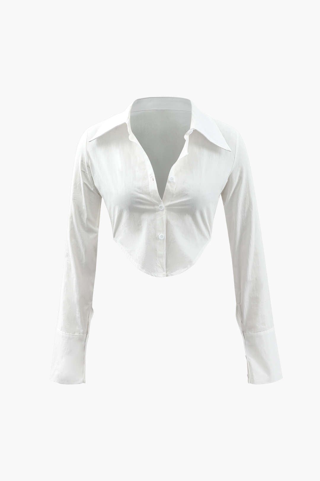 Long Sleeve Curved Hem Crop Shirt sold by Micas