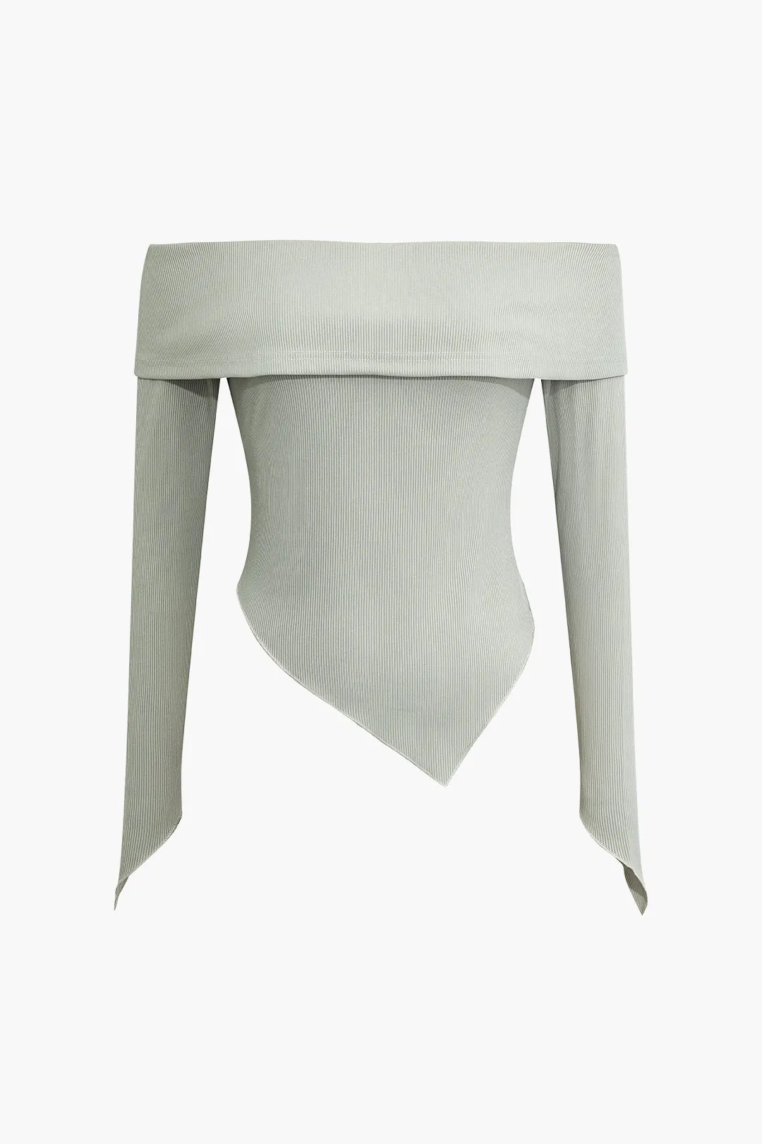 Solid Off Shoulder Asymmetrical Top And Flared Trouser Set sold by Micas product image thumbnail 2