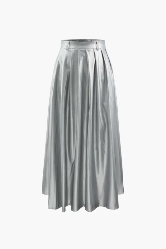 Metallic Pleated Maxi Skirt sold by Micas