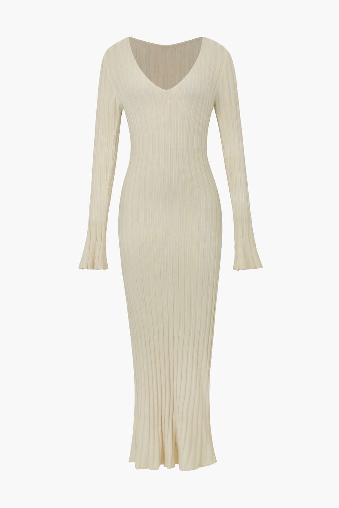 V-Neck Flared Sleeve Rib Knit Dress sold by Micas