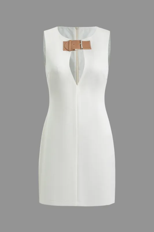 Solid Buckle Belted V-Neck Mini Dress sold by Micas